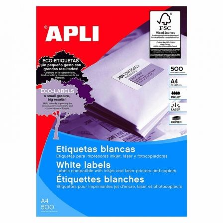 APLI Etiquetas Adhesivas 70x35 mm Blancas Caja de 500 Hojas APLI Etiquetas Adhesivas 70x35 mm Blancas Caja de 500 Hojas